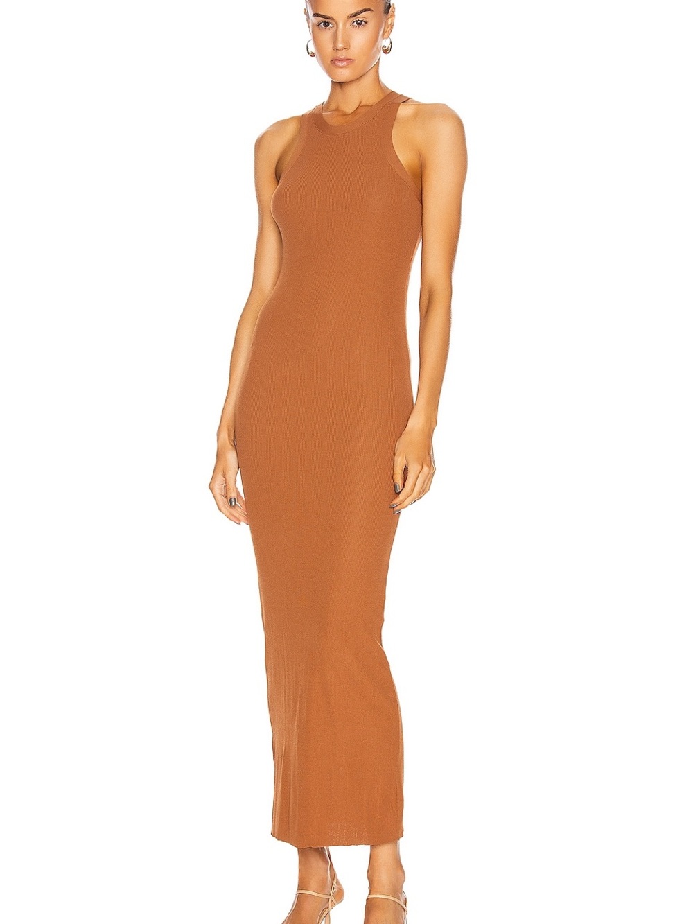 Toteme espera Sleeveless tank Ribbed Maxi Dress in tobacco